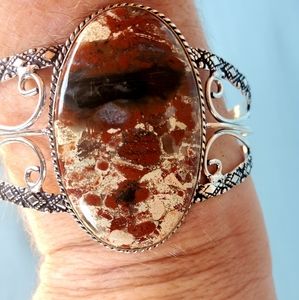 New Jasper 925 Silver Cuff Bracelet.